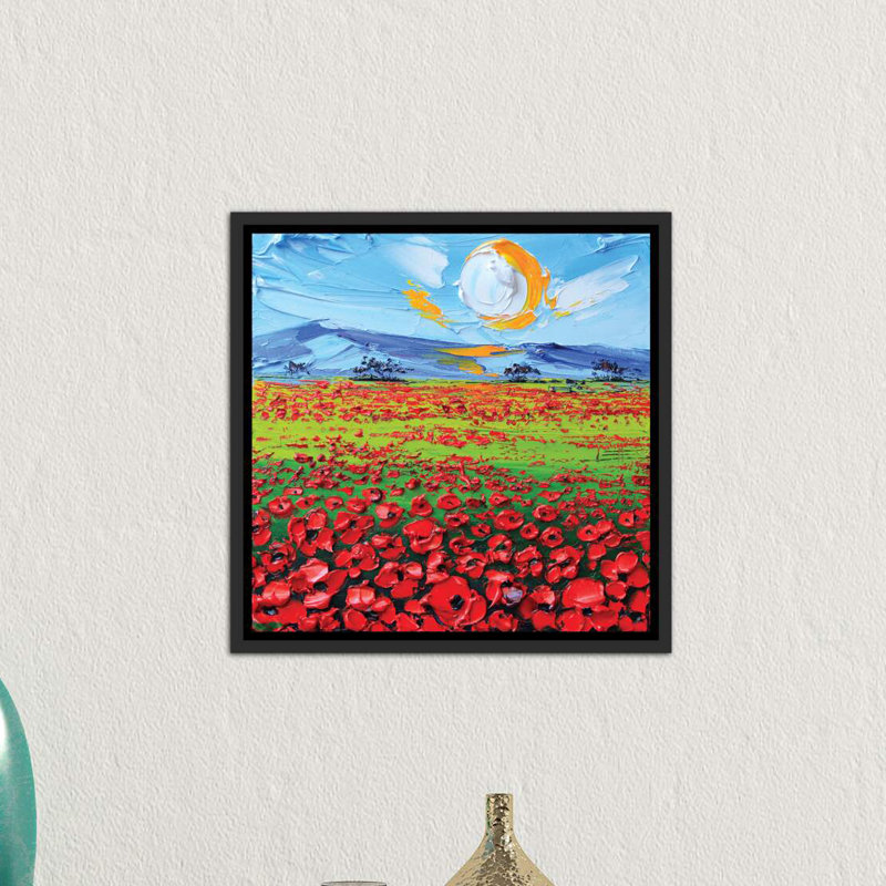 Reproduction d’art, "Poppies I" par Lisa elley, H 18 po x l 18 po x P 1,5 po, Toile avec cadre noir patiné