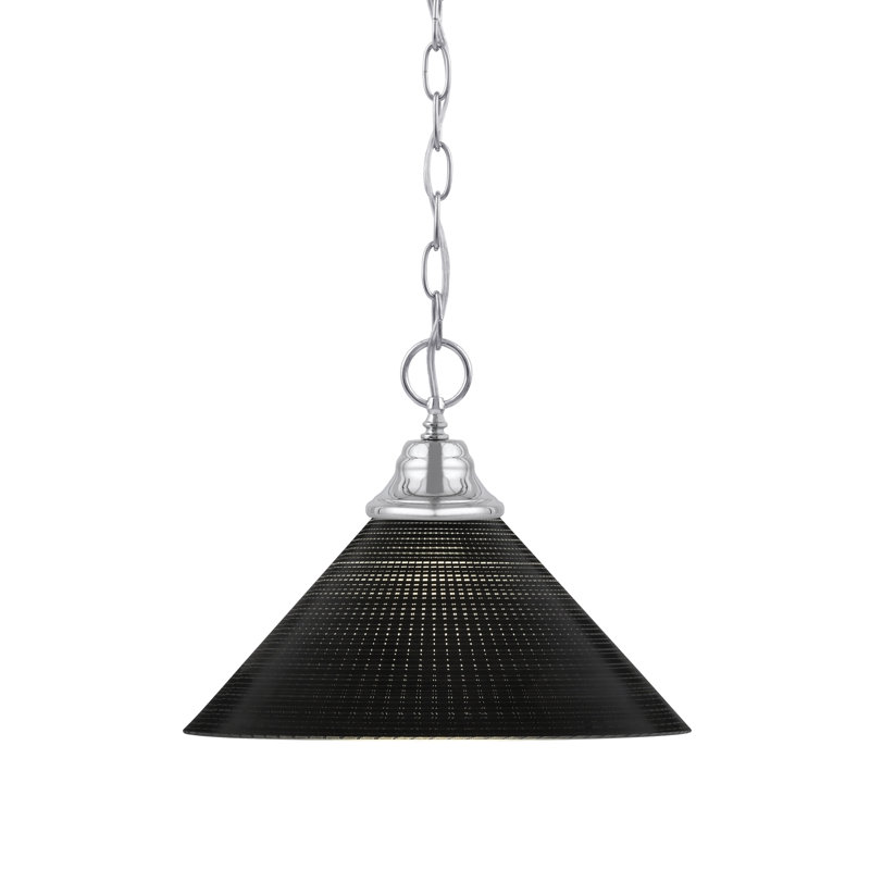 Luminaire suspendu à chaîne avec verre Aeronwen, Chrome, Noir, H 9,5 po x l 12 po x P 12 po