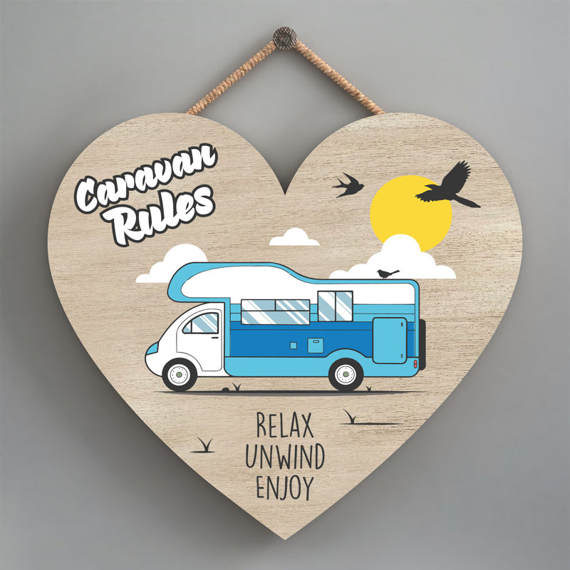Caravan Rules Blue - Print on MDF, 16cm H x 17cm W x 0.9cm D