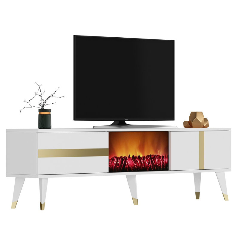 Keikei Unfinished TV Stand, Gold/White
