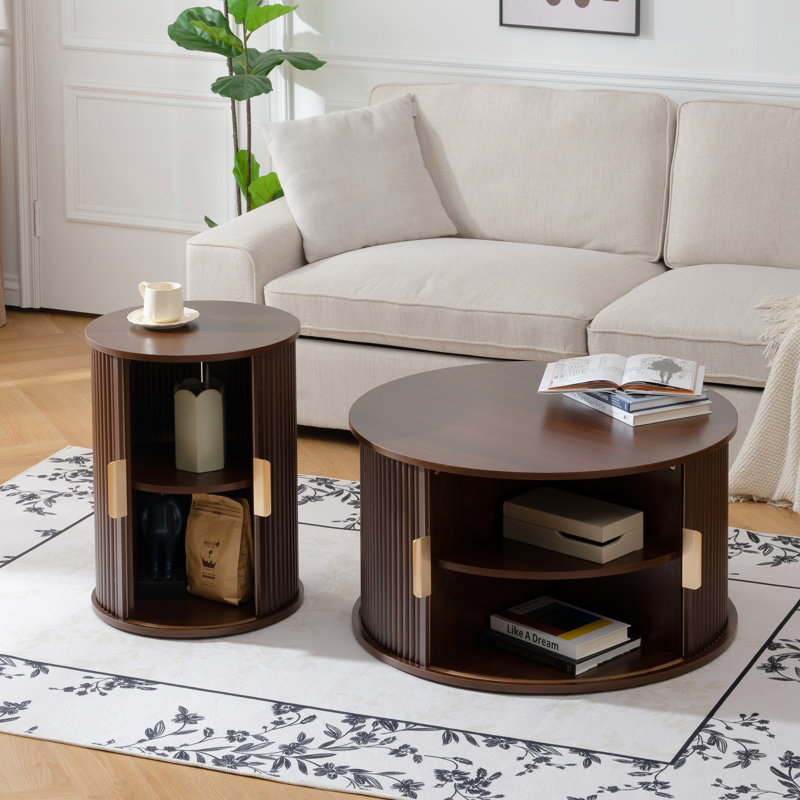 Ensemble de 2 tables basses rondes, Noyer