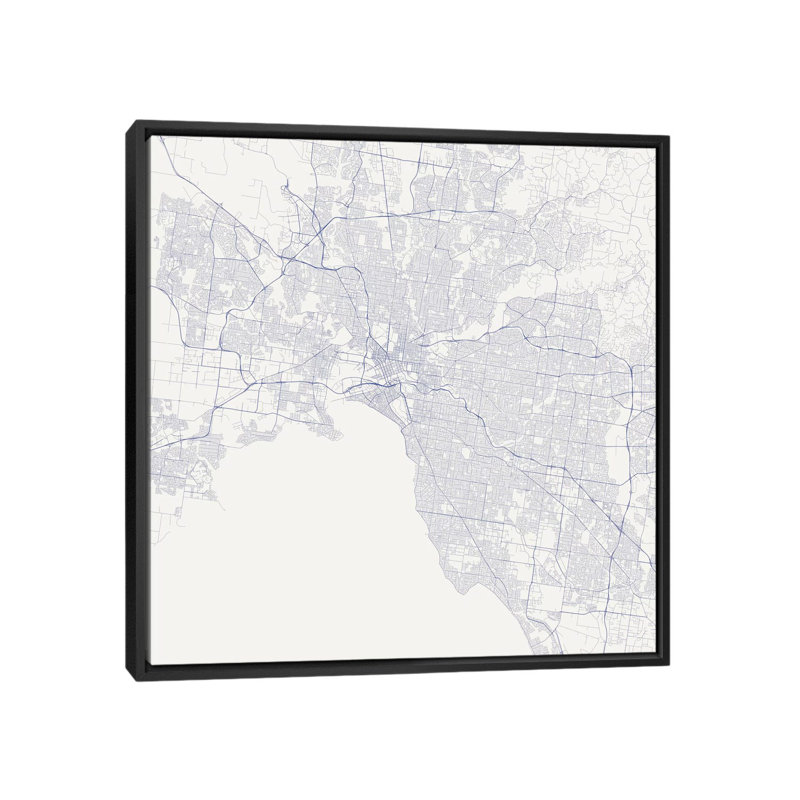 « melbourne chaussée », impression sur toile tendue, H 18 po x l 18 po x P 1,5 po, Toile avec cadre noir, Pas de tapis
