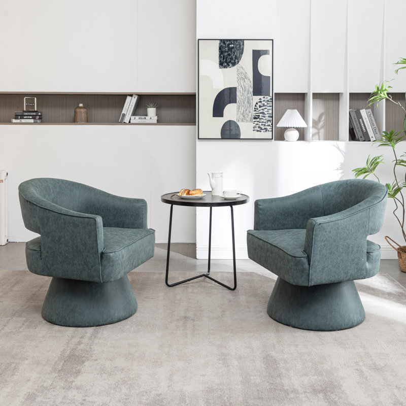 Fauteuil demi-tonneau pivotant en similicuir Kiersten, 2, Similicuir bleu