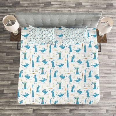 Adylene Blue/Orange/White Microfiber Bedspread Set