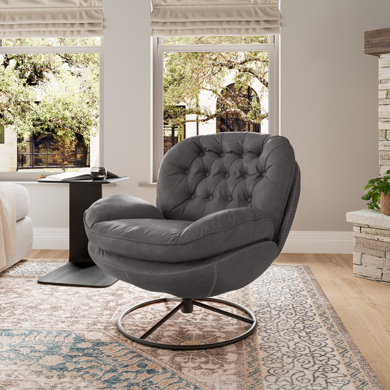 Modern Swivel Lounge Chair, Gray Faux Leather