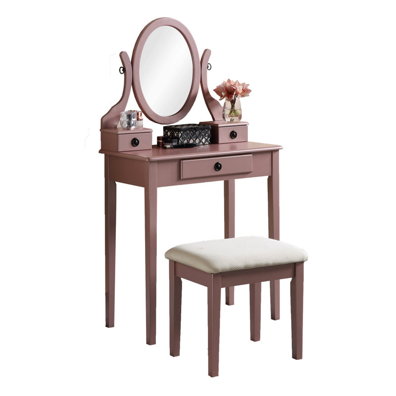 Ensemble coiffeuse et tabouret de maquillage Moniys, Or rose