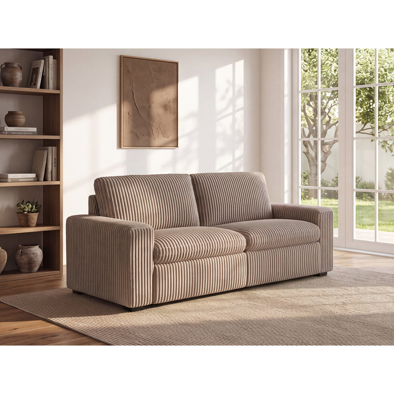 Causeuse inclinable électrique à accoudoirs carrés en velours côtelé de 86,6 po de largeur avec port USB Annistyn