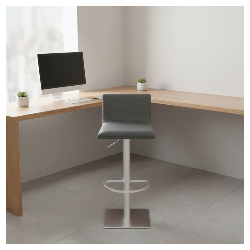 Tabouret de bar pivotant à hauteur réglable Talyris, avec siège en similicuir et dossier en noyer gris