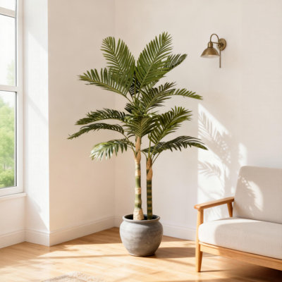 Palmier artificiel 5 pi Golden Cane en pot en plastique noir, palmier artificiel tropical pour décoration intérieure et extérieure