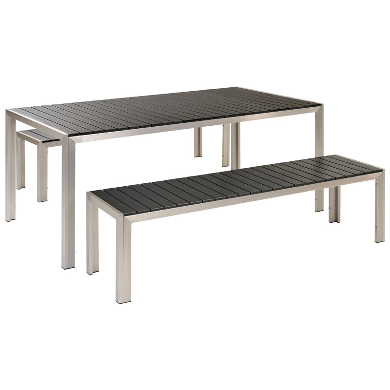 6 - Person Patio Dining Set with Rectangular Table, Silver/Black