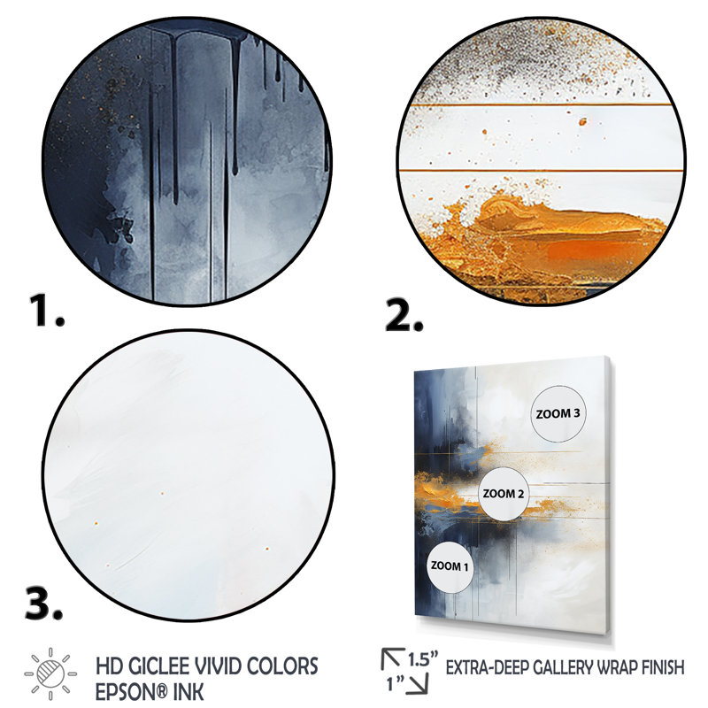 «Blue and Yellow Fluid Harmony», peinture abstraite II - art mural abstrait, Cadre flottant doré, H 20 po x l 12 po x P 1 po