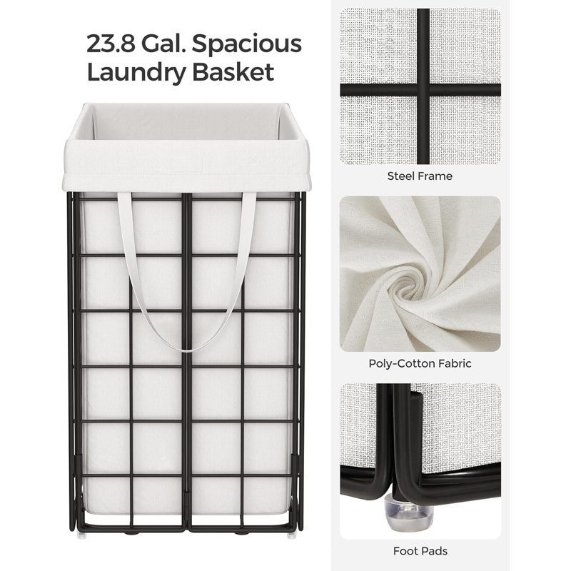 Laundry Hamper, 23.8 Gal. (90L) Laundry Basket, Collapsible Clothes Hamper, Cream White