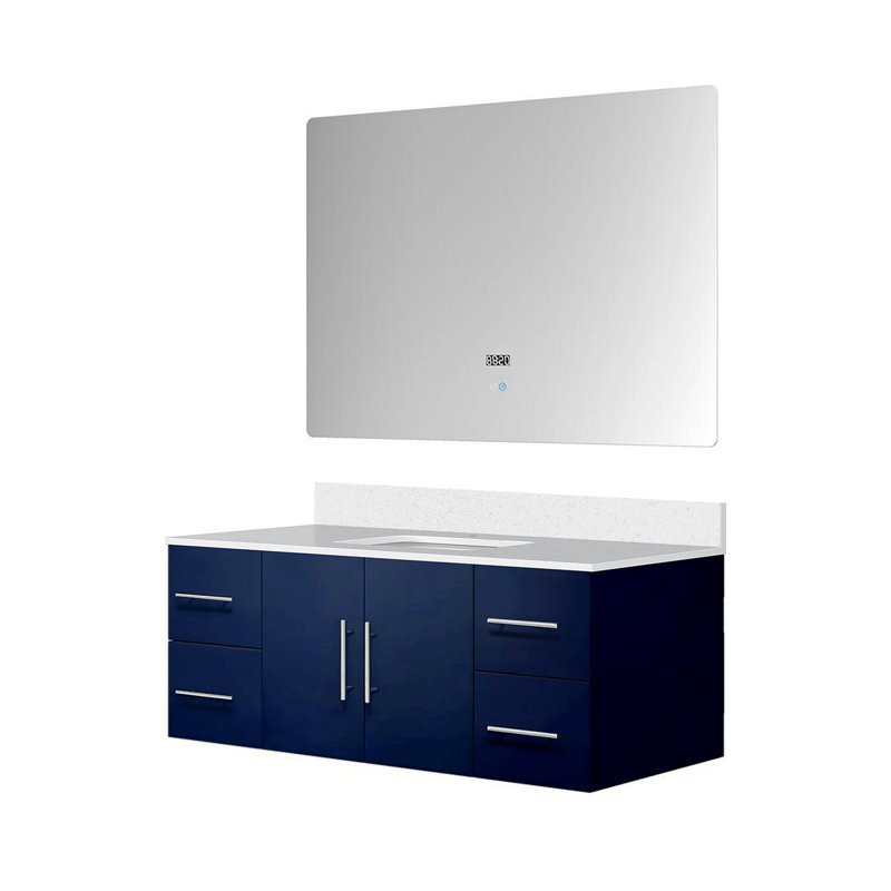 Meuble-lavabo de salle de bain 48 po X P 22 po P, comptoir en quartz et Miroir à DEL, Blanc lustré, Blanc lustré