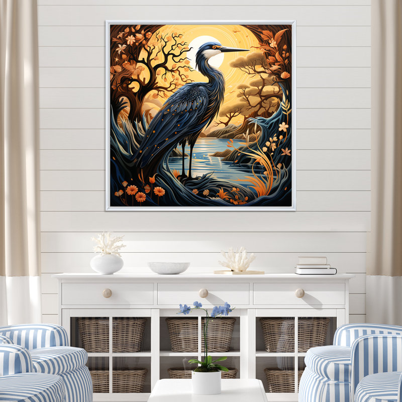 Décoration murale rétro Heron Liner I - Heron, Cadre flottant blanc, 30" H x 30" W