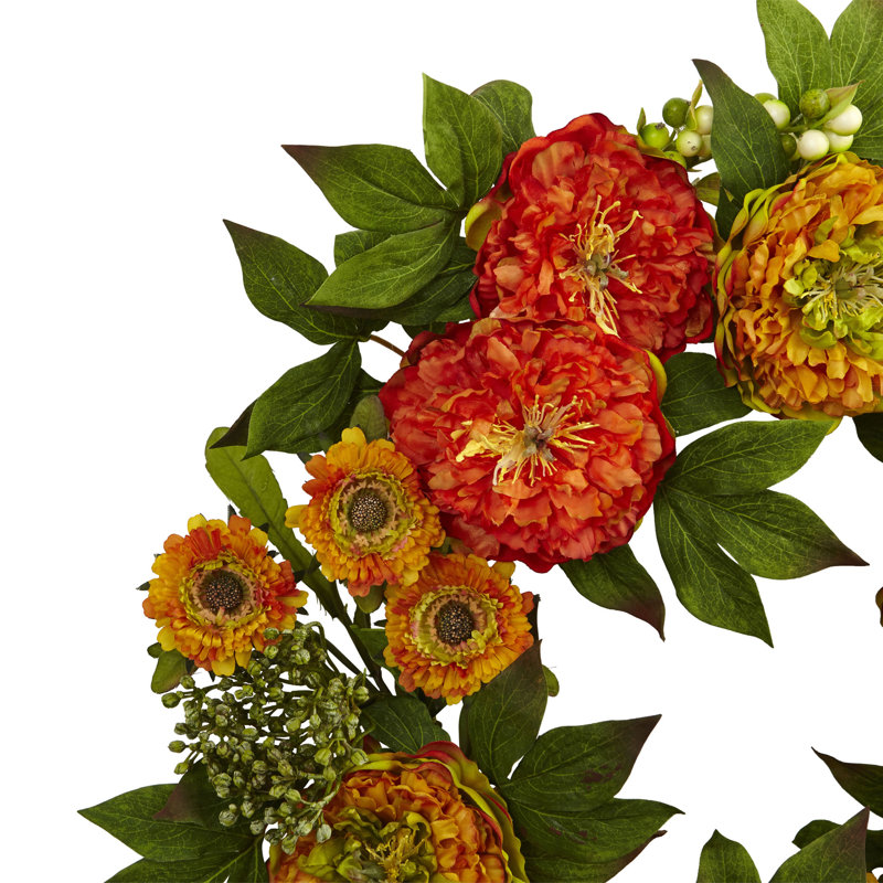 Handcrafted Faux Polyester 24'' Wreath, Orange/Yellow