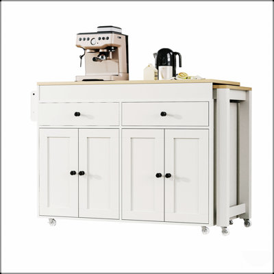 Îlot de cuisine de 74,5 pouces avec table de salle à manger, roulettes, étagère à épices, 2 tiroirs et armoire à 4 portes pour une utilisation polyvalente