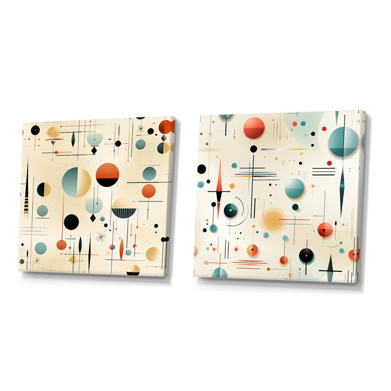 Ricardo - Ensemble de 2 collages carrés à formes abstraites, H 36 po x l 73 po, Toile tendue