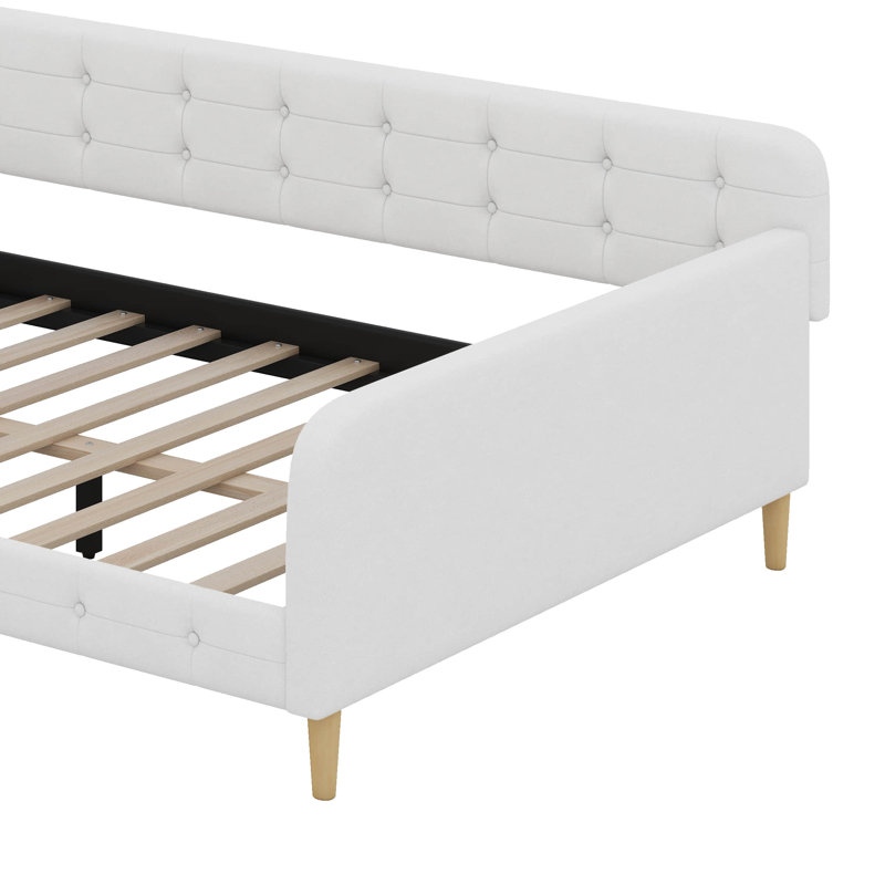 Queen Size Upholstered Daybed With 4 Support Legs, Beige
