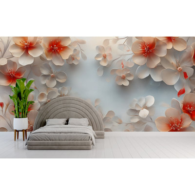 Élégant papier peint floral 3D - Murale florale luxueuse avec fond dégradé doux pour le salon, la chambre à coucher ou une décoration murale sophistiquée
