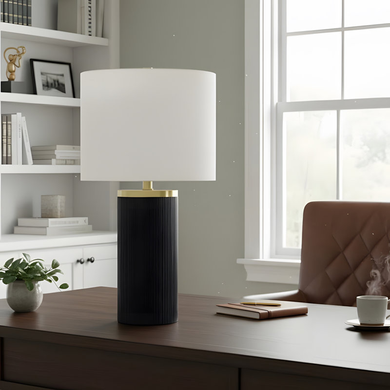 Lighting, 24 po, lampe de table, béton noir, abat-jour ivoire / crème, moderne