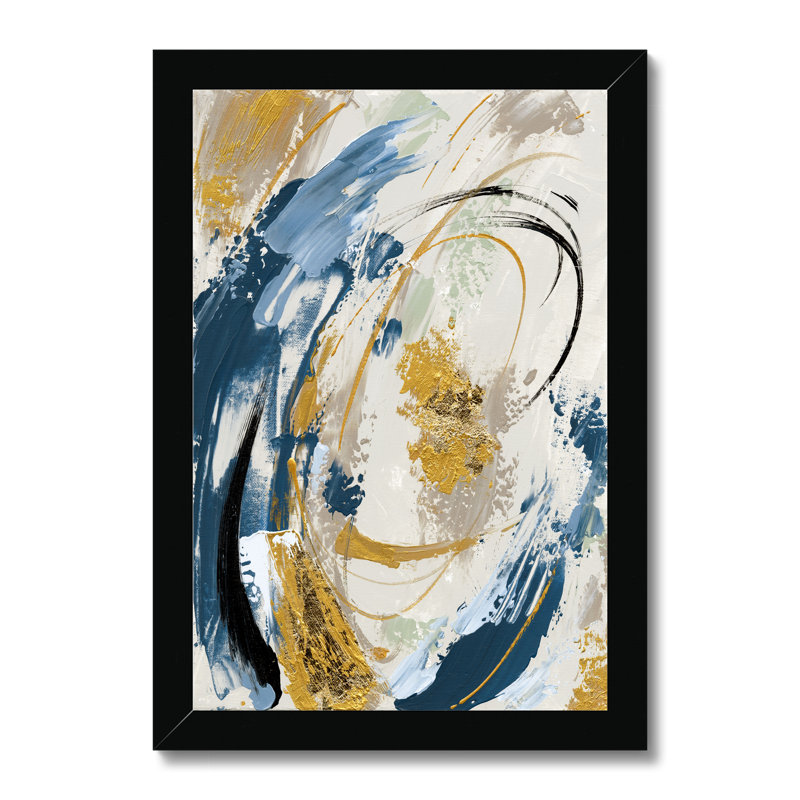 Blue Yellow Abstract - Painting, Black Framed Paper Print, 34cm H x 24cm W x 2.3cm D