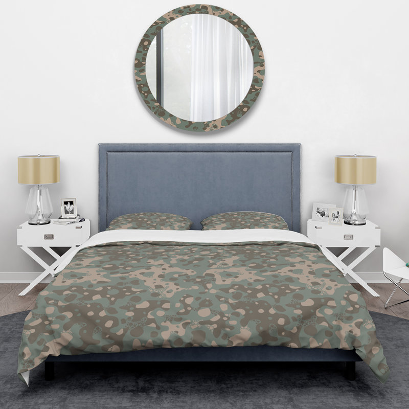 Camouflage en forme de bulles vertes - ensemble de housse de couette abstrait - polyester en microfibre