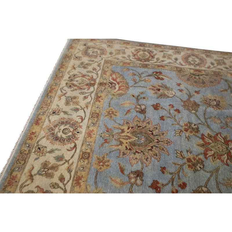 High-Quality Hand-Knotted Light Blue And Ivory Area Rug
