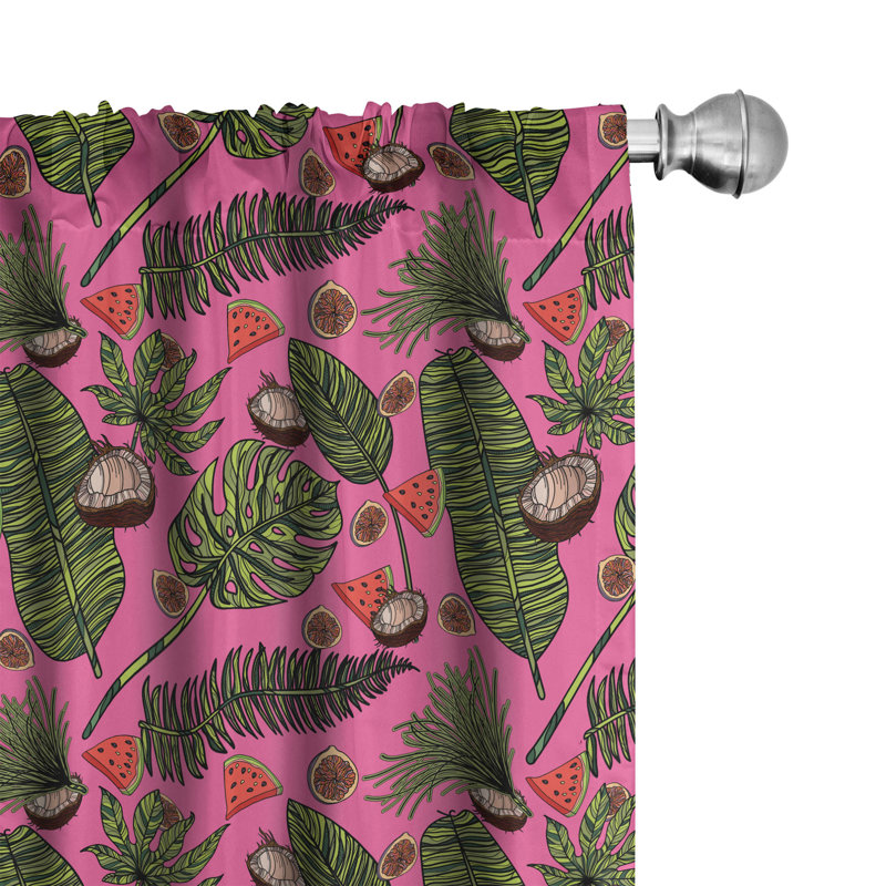 Rideaux 4 panneaux East Urban Home Summer, feuilles tropicales et noix de coco, L 56 po x L 95 po