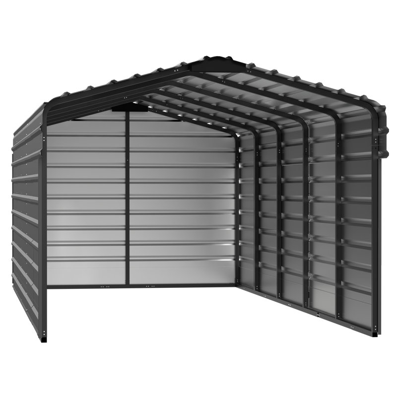 Steel Carport With 3 Wall Kits, 10X24X07, Gray