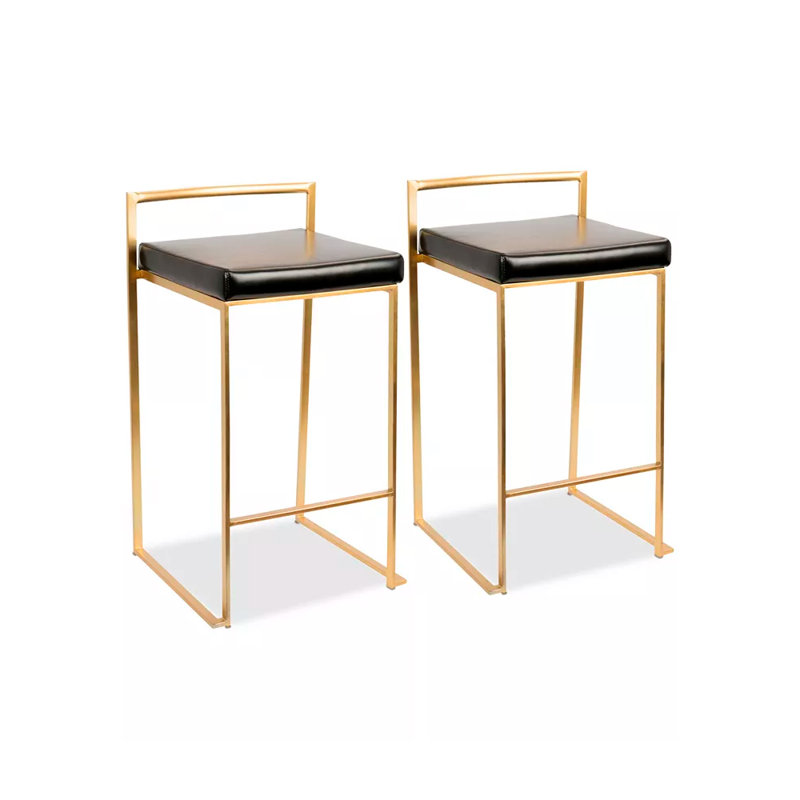 Tabouret Dayan blanc avec base chromée, Noir, Or