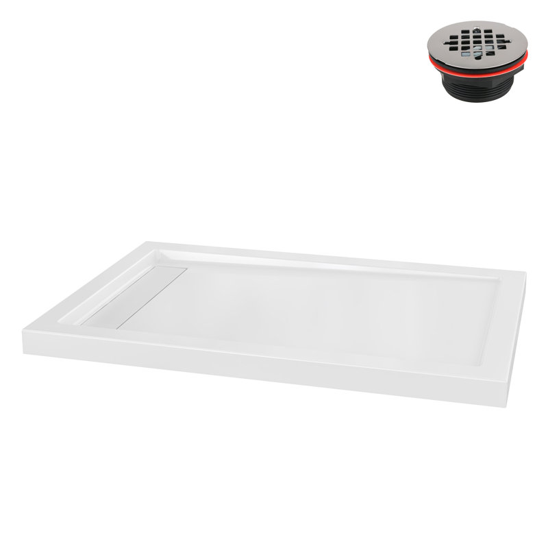 Base de douche en PP blanc brillant avec drain à gauche 60 po x 36 po Streamline, Gauche