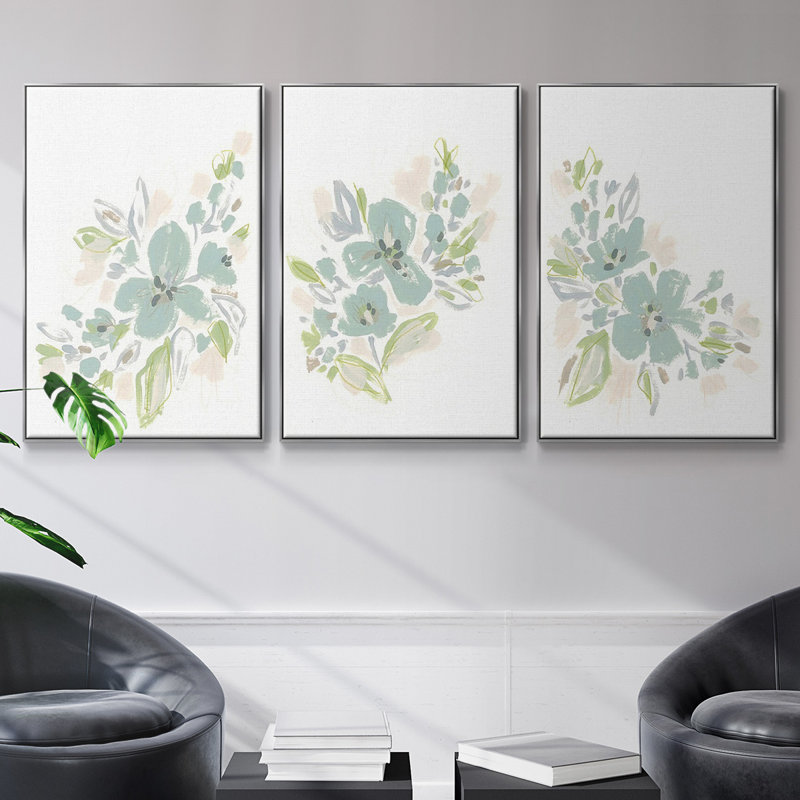 «Seafoam Petals I», reproduction sur toile 3 pièces, H 36 po x l 72 po x P 2 po, Argent