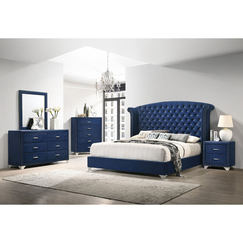 Pacific Blue Upholstered 2-drawer Nightstand