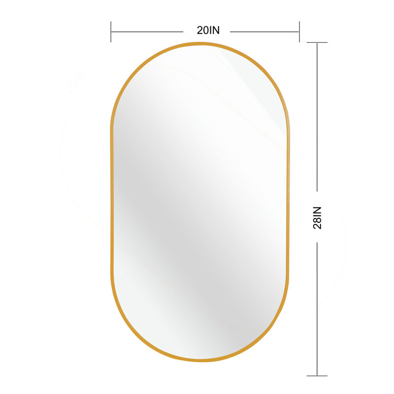 Miroir ovale en métal, 28 po H x 20 po L, Doré