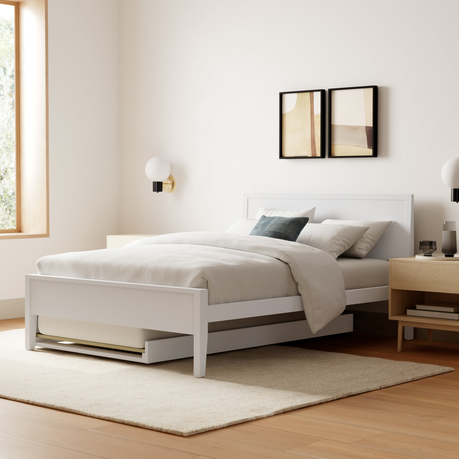 Rosenthal Solid Wood Trundle Bed, White, Full/Double