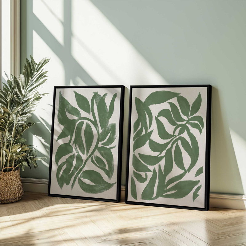 Verdant Flow Set of 2 Prints, 36" x 24", Polished Gold Floater Frame