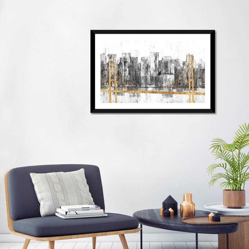 « Golden Bridge panorama » par Jennifer Goldberger-impression, Papier encadré noir, H 24 po x l 32 po x P 1 po