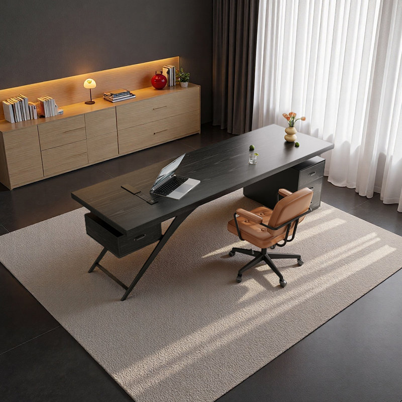 Bureau de conception industrielle moderne, H 29,53 po x l 62,99 po x P 31,5 po, Noir