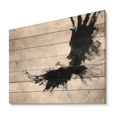 Aigle noir et blanc montant - art mural moderne en bois sur bois de pin naturel