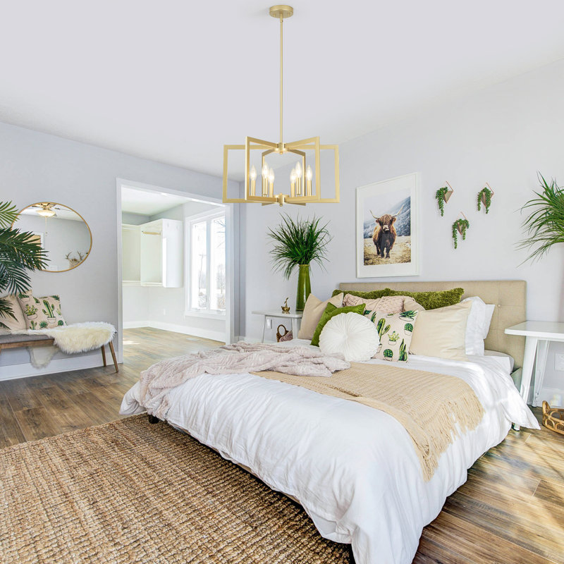 Gold Geometric 6-Light Candle-Style Chandelier