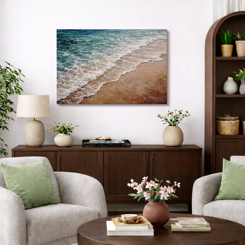 «Ocean Waves Shoreline», art de bord de mer, impression sur toile encadrée, H 16 po x l 24 po x P 1,5 po, Toile tendue