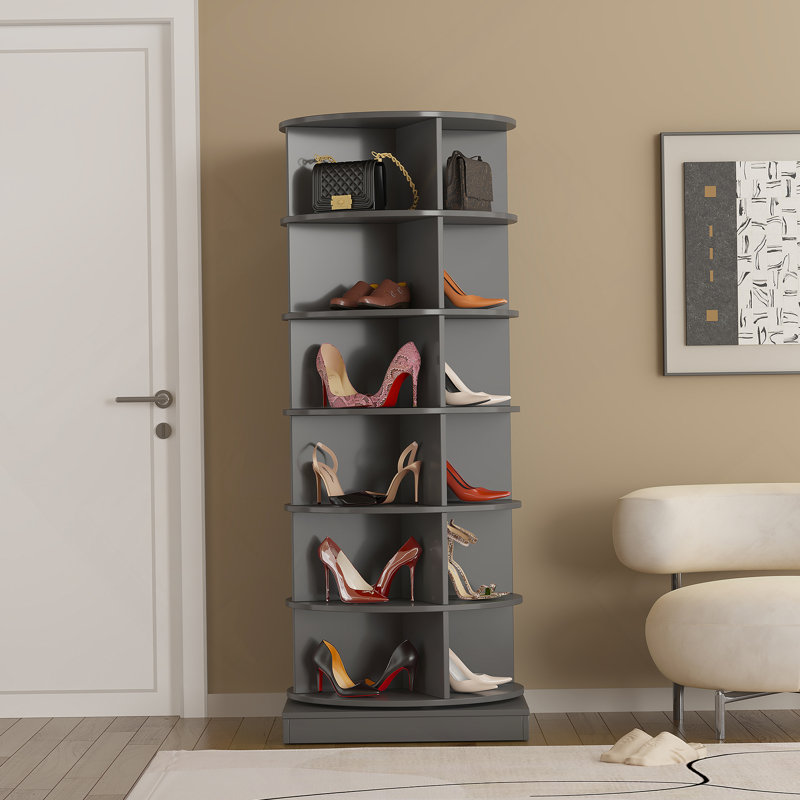 Armoire à chaussures grise 360 ° rotative 6 couches