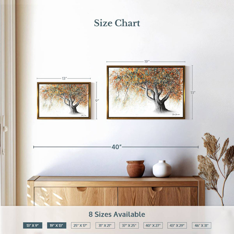 Arbre d'automne rouillé, Cadre flottant doré, 13 po x 9 po