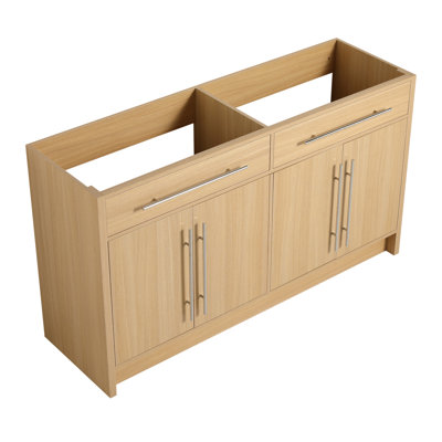 Meuble-lavabo autoportant 60 po, 4 portes à fermeture douce, chêne original, contreplaqué, KD-PACKING,