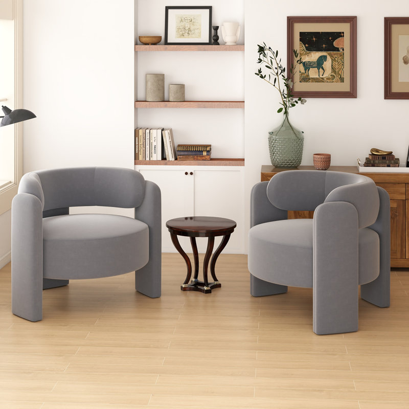 Modern Velvet Upholstered 3-legs Accent Armchair, set Of 1, Gray