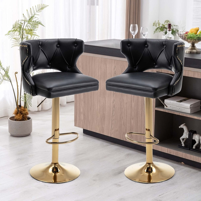 Tabouret de comptoir pivotant à hauteur réglable, Similicuir noir
