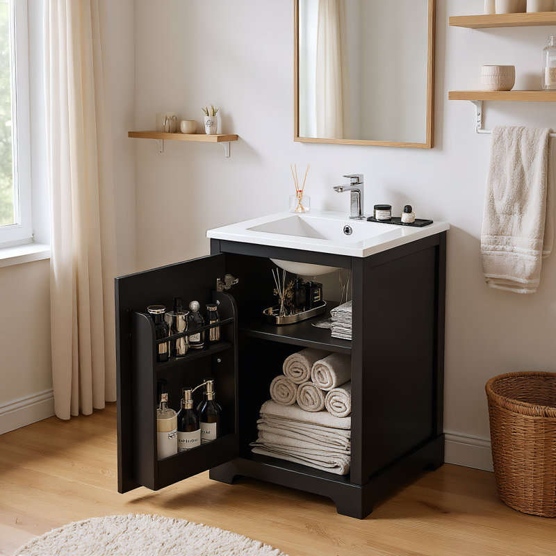  20" Bathroom Vanity with Sink, Bathroom Cabinet with Soft Closing Door, Storage Rack and Adjustable Shelve, Black