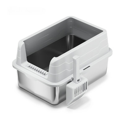 Large Stainless Steel Litter Box-high Wal & Leak-proof Design, Odor-free, For Kittens & Average-sized Cat, Scoop Included