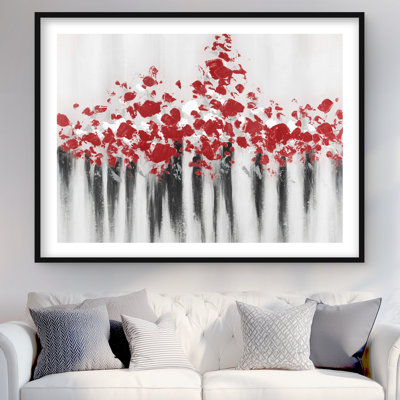 Falling Red Dot - Red Shapes, reproduction encadrée mat pour la décoration