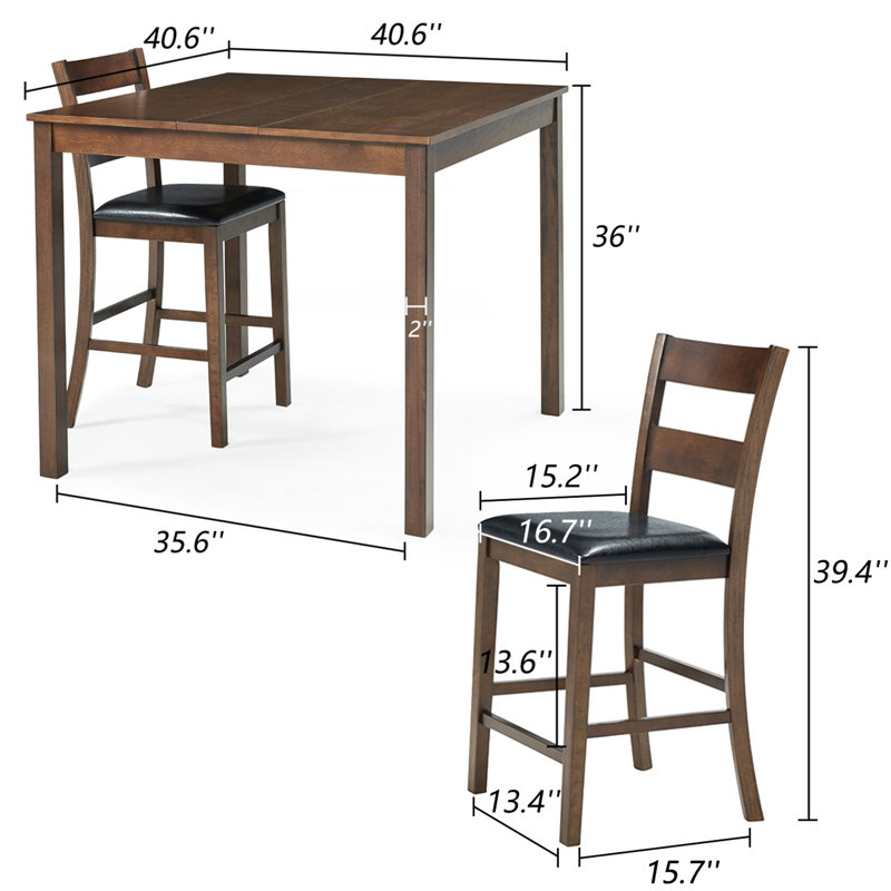 Deral 5-piece Elm Mid Century Modern Solid Wood Dining Table Set